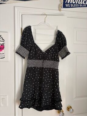 Alice + Olivia Black Mini Dress with White Eyelet Polka Dots